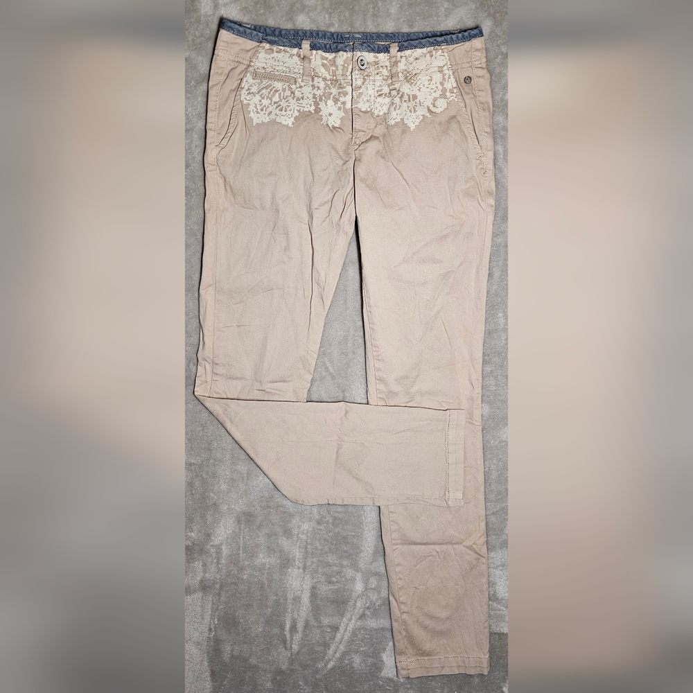 Pilcro Anthropologie Hyphen Embroidered Chinos No.‎ 26T Light Khaki Hyphen Fit.